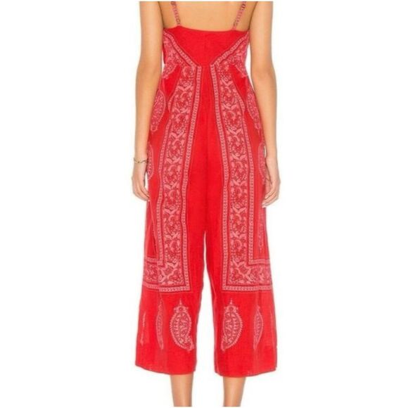Free People REVOLVE Linen Jumpsuit Red Feel The Sun Size 4 - Picture 2 of 10